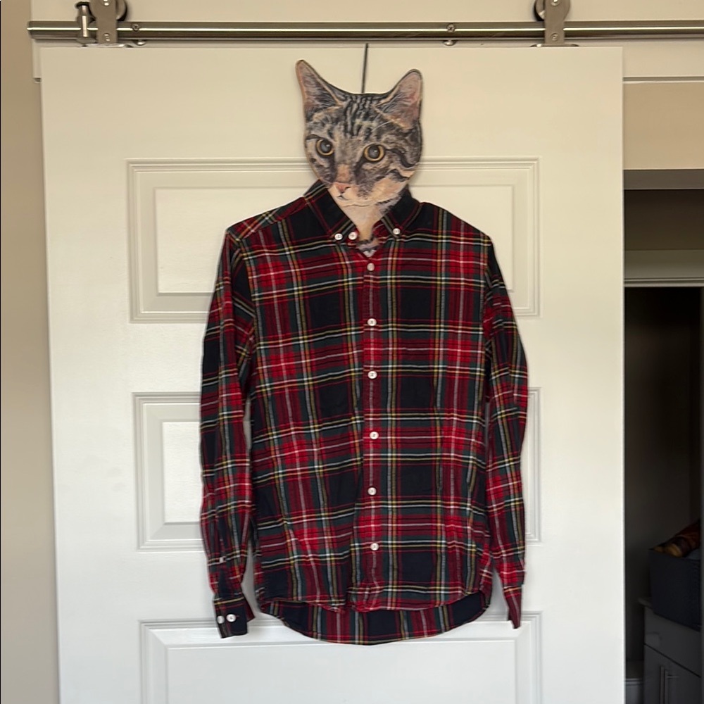 Classic Red and Navy Plaid Men's Flannel Shirt